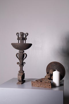 Pair of antique Italian wrought iron torch holders for outdoor use