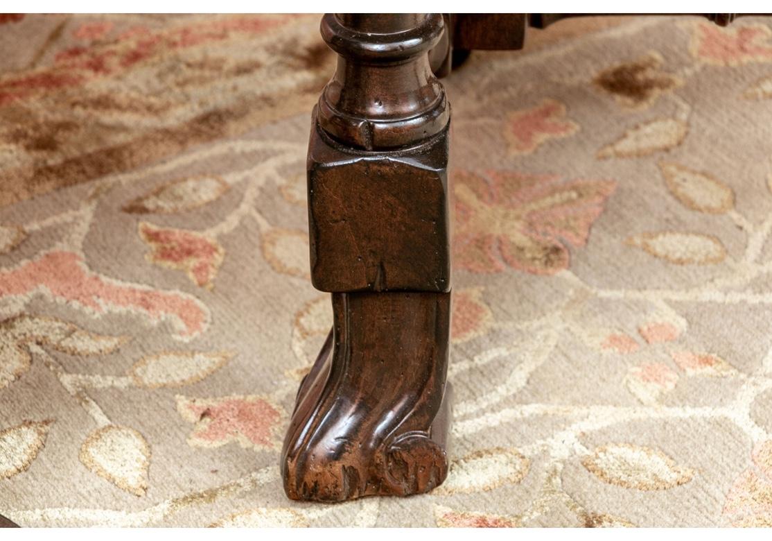 Pair of Antique Jacobean Style Stools with Leather Tops In Good Condition In Bridgeport, CT