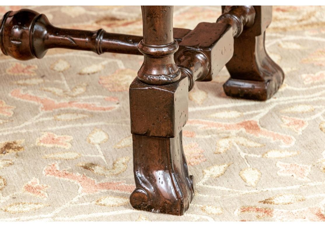 19th Century Pair of Antique Jacobean Style Stools with Leather Tops