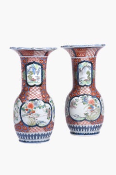 Pair of Antique Japanese Arita Imari Porcelain Vase Lamps
