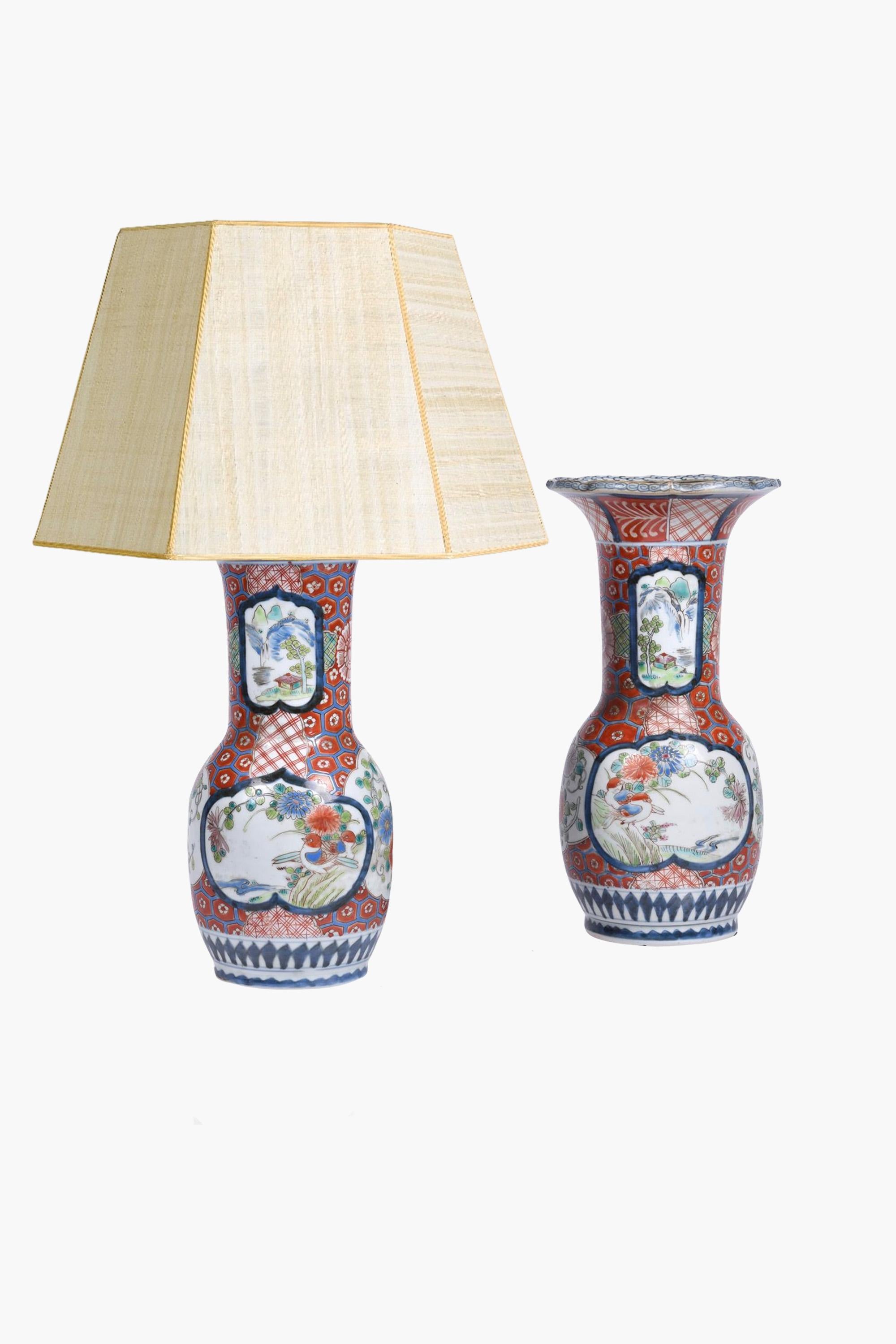 19th Century Pair of Antique Japanese Arita Imari Porcelain Vase Lamps For Sale
