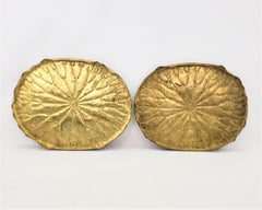 Pair of Antique Japanese Brass Figural Lily Pad Serving Trays