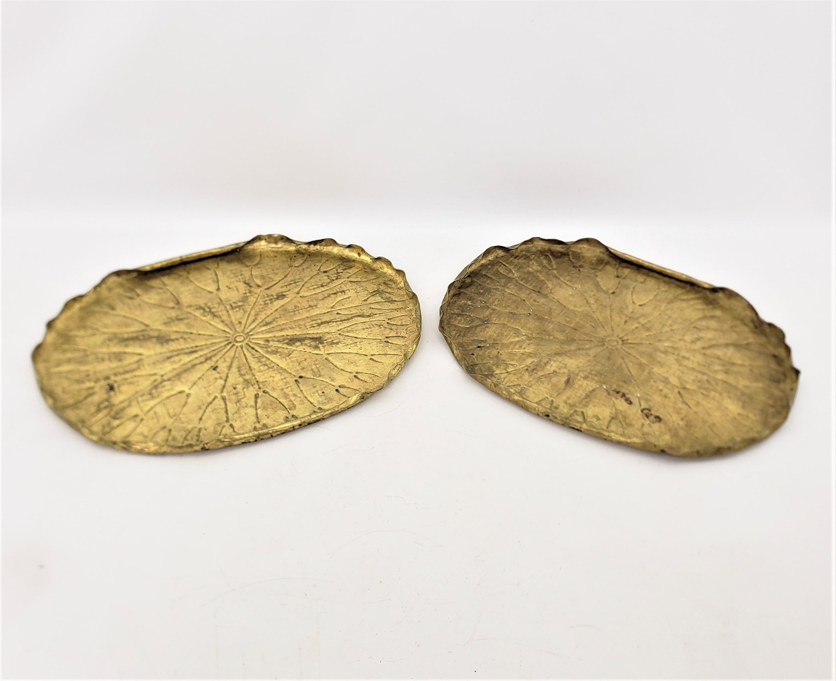 Anglo-Japanese Pair of Antique Japanese Brass Figural Lily Pad Serving Trays