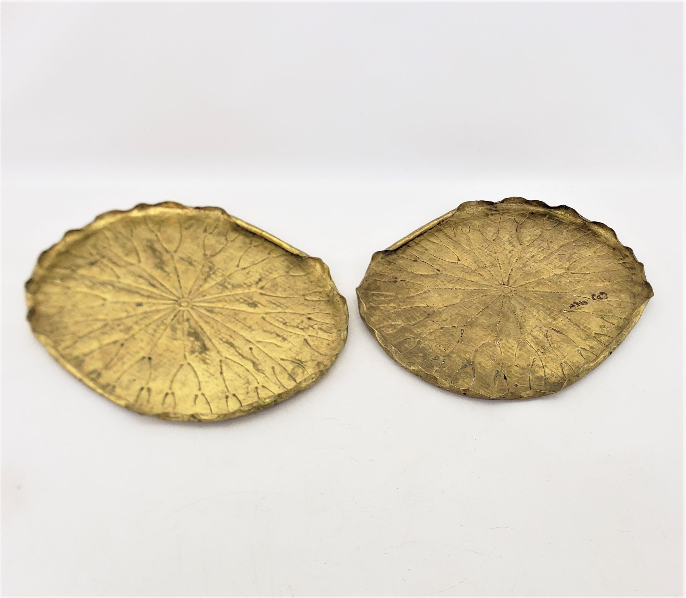 Hand-Crafted Pair of Antique Japanese Brass Figural Lily Pad Serving Trays