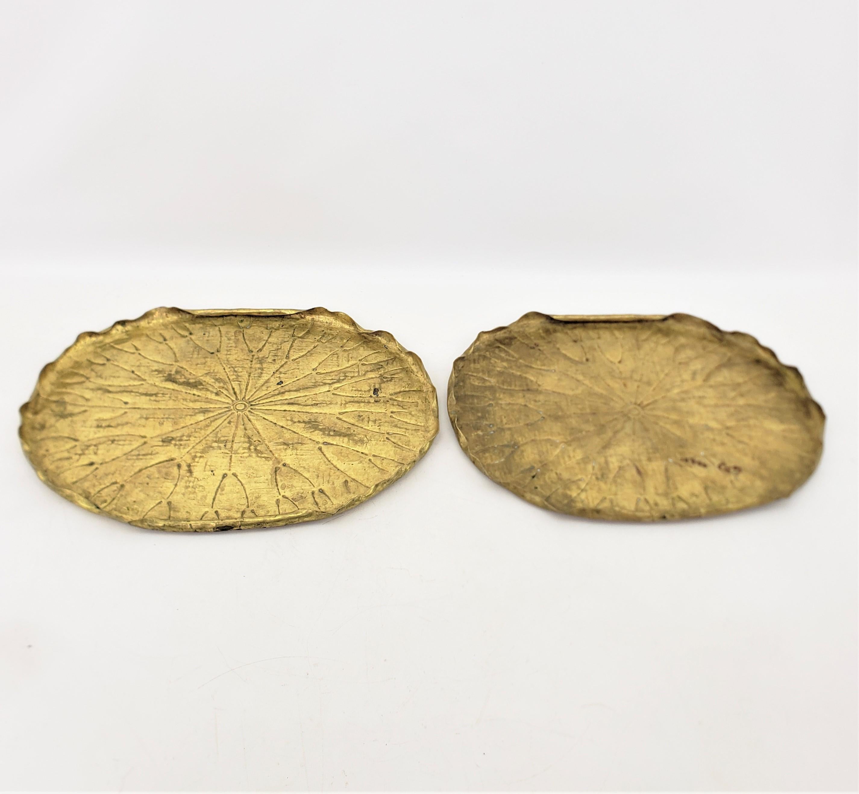 20th Century Pair of Antique Japanese Brass Figural Lily Pad Serving Trays