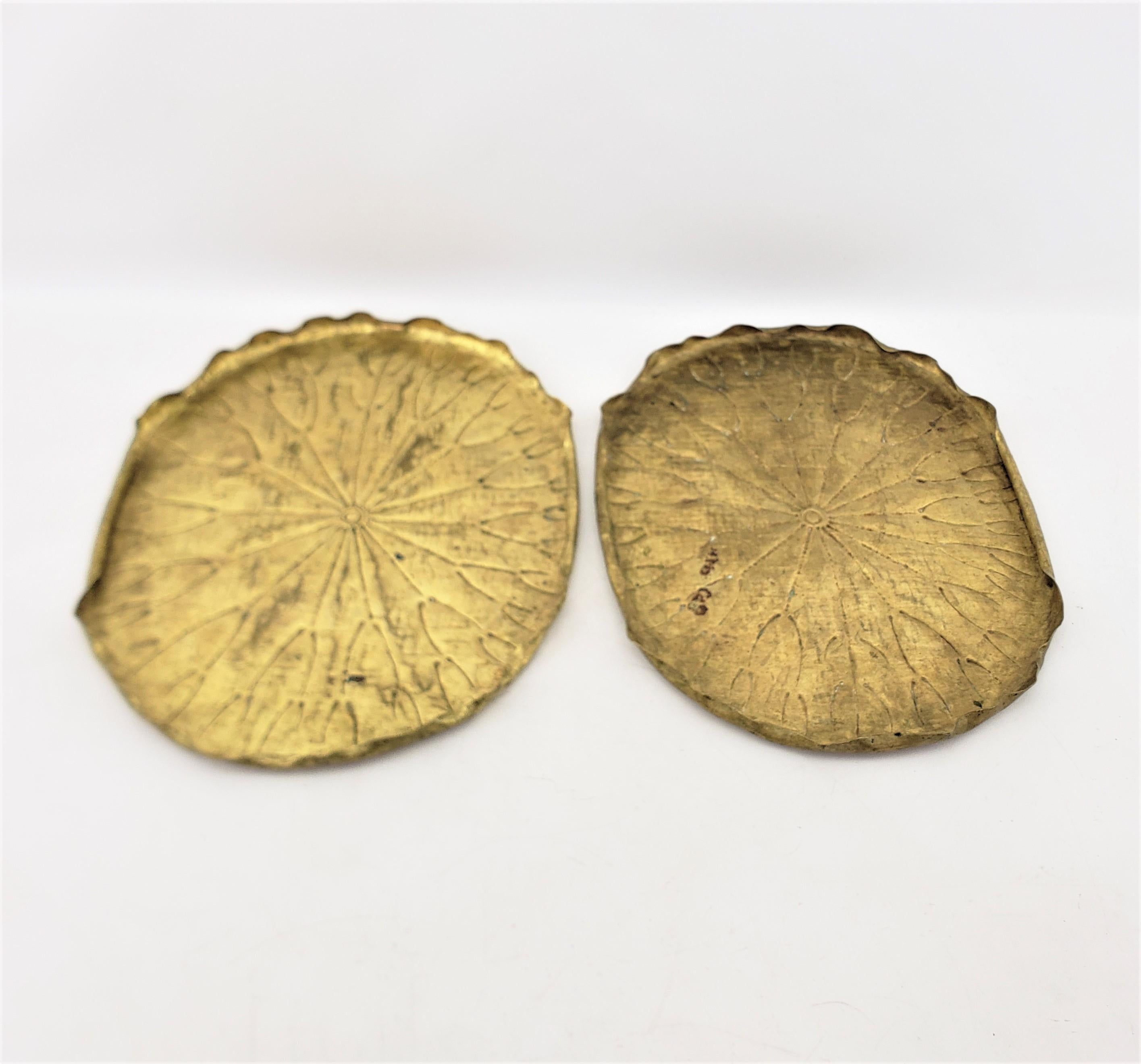 Pair of Antique Japanese Brass Figural Lily Pad Serving Trays 1