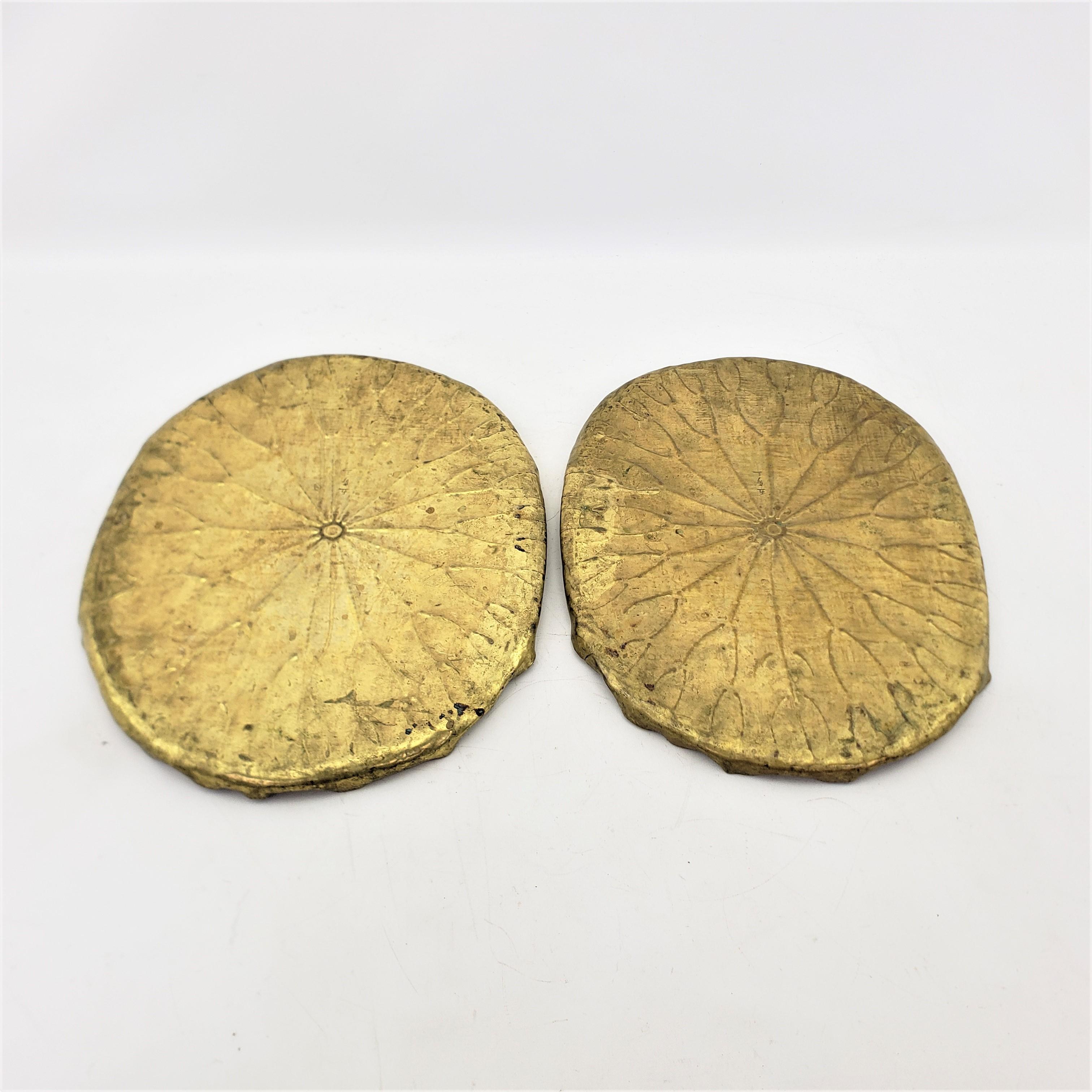 Pair of Antique Japanese Brass Figural Lily Pad Serving Trays 2