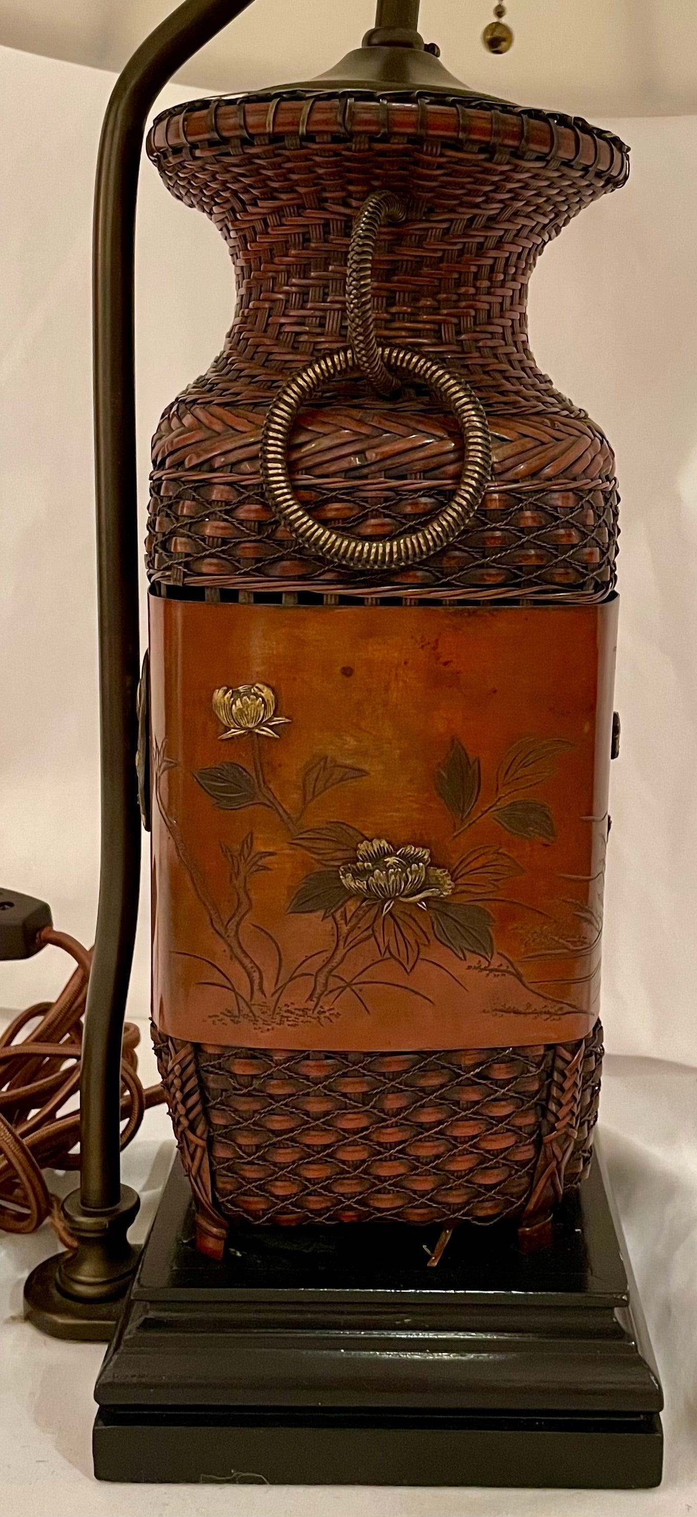 Coppia di antiche lampade da tavolo giapponesi in bronzo, CIRCA 1900. in vendita 7
