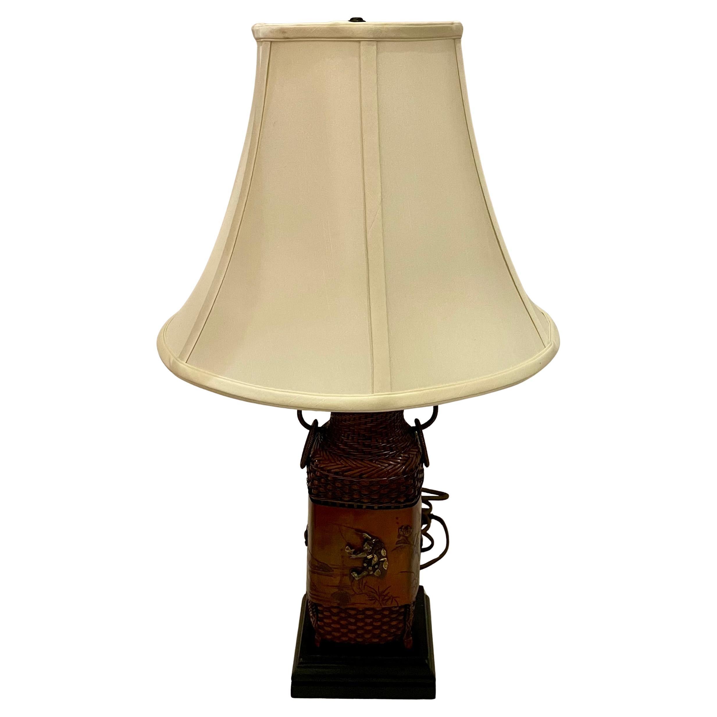 Giapponese Coppia di antiche lampade da tavolo giapponesi in bronzo, CIRCA 1900. in vendita
