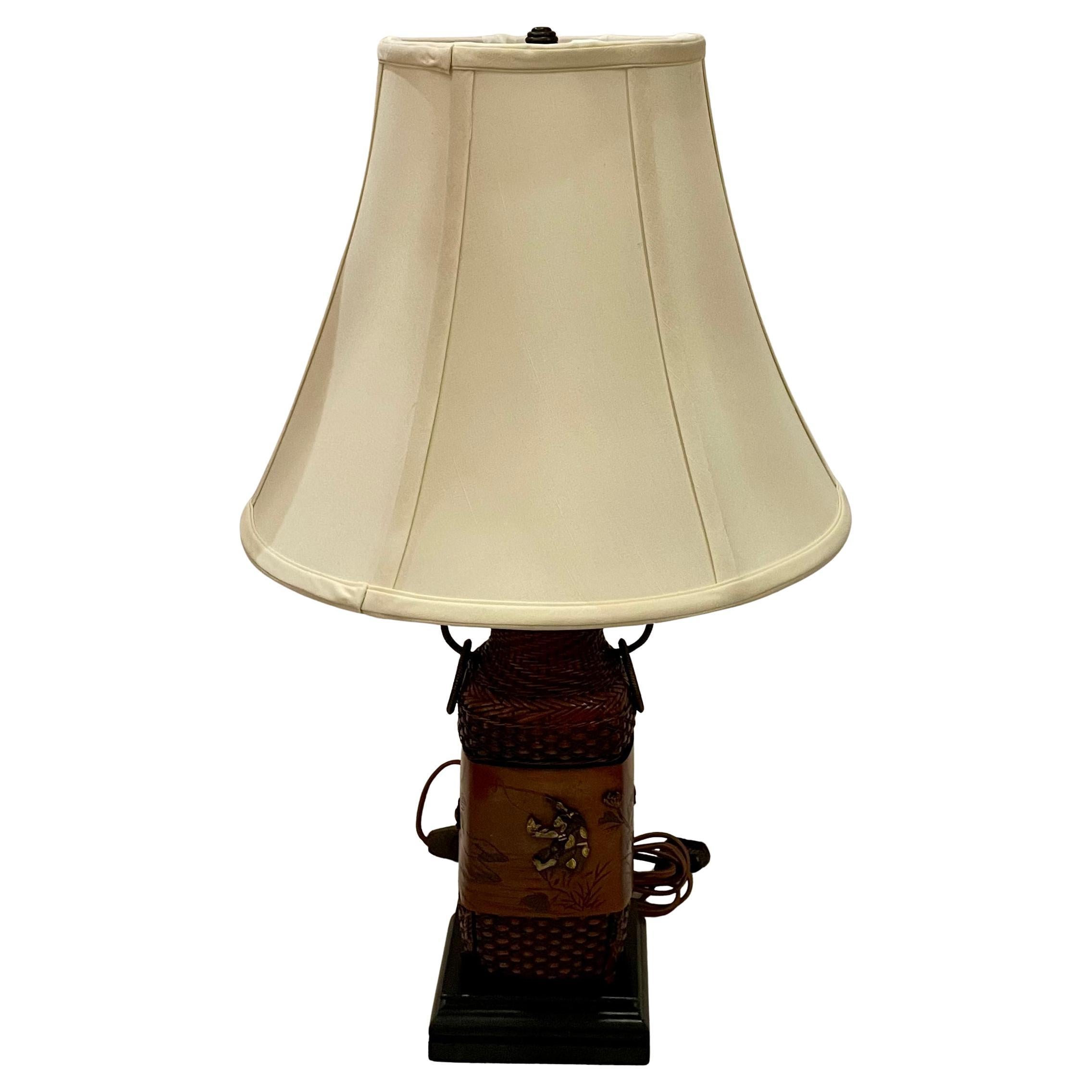 Coppia di antiche lampade da tavolo giapponesi in bronzo, CIRCA 1900. In condizioni buone in vendita a New Orleans, LA