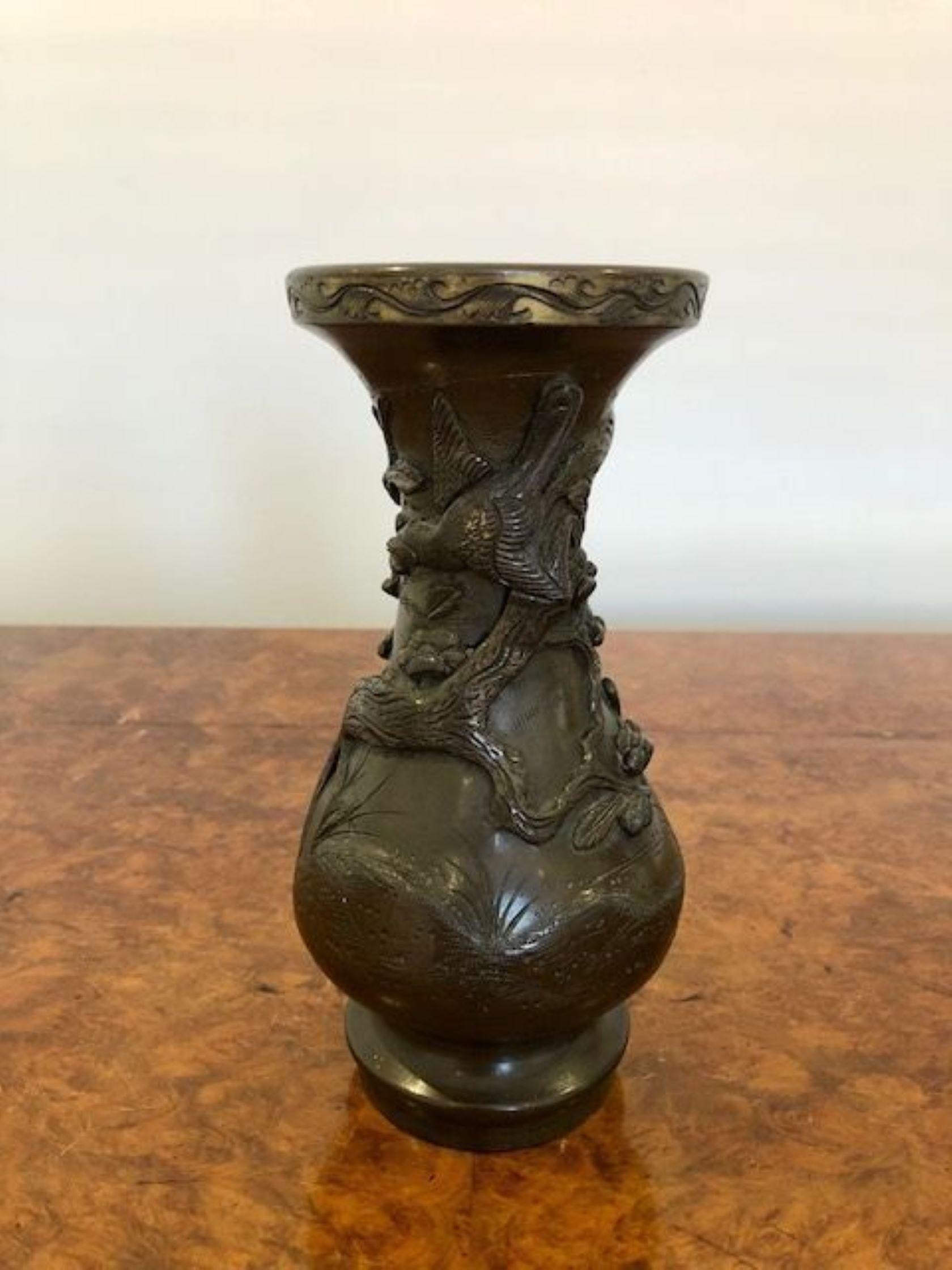 Pair Of Antique Japanese Bronze Vases Meiji Period In Good Condition For Sale In Ipswich, GB