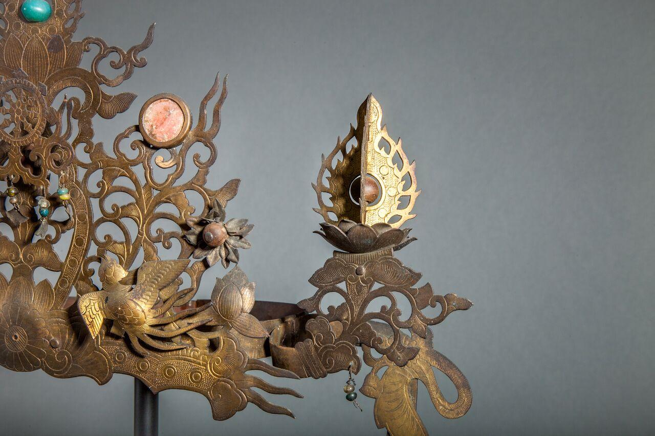 Pair of Antique Japanese Buddhist Temple Headdress and Necklace Ornaments For Sale 1