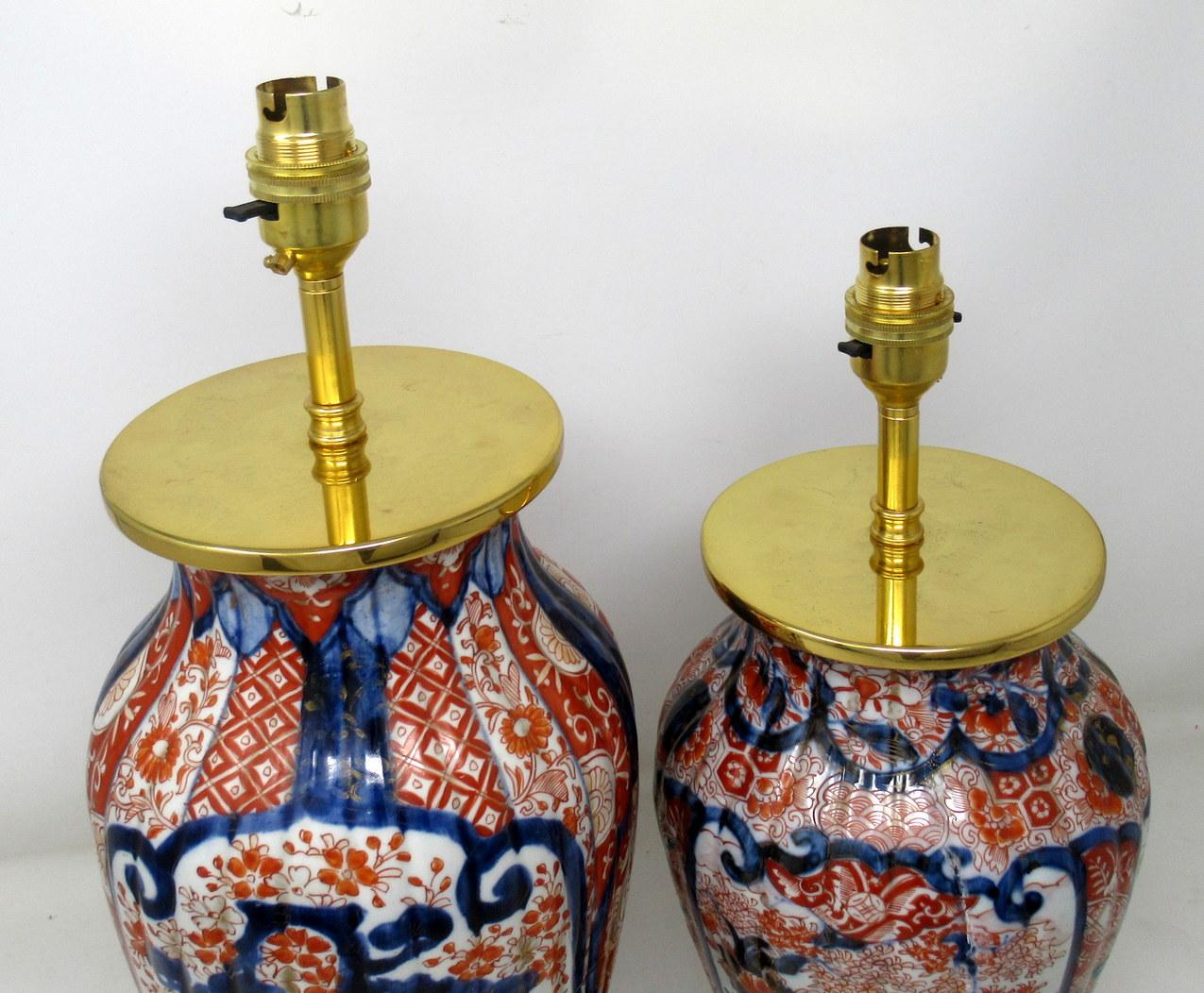 Pair of Antique Japanese Chinese Imari Porcelain Ormolu Table Lamp Blue Red Gilt 2