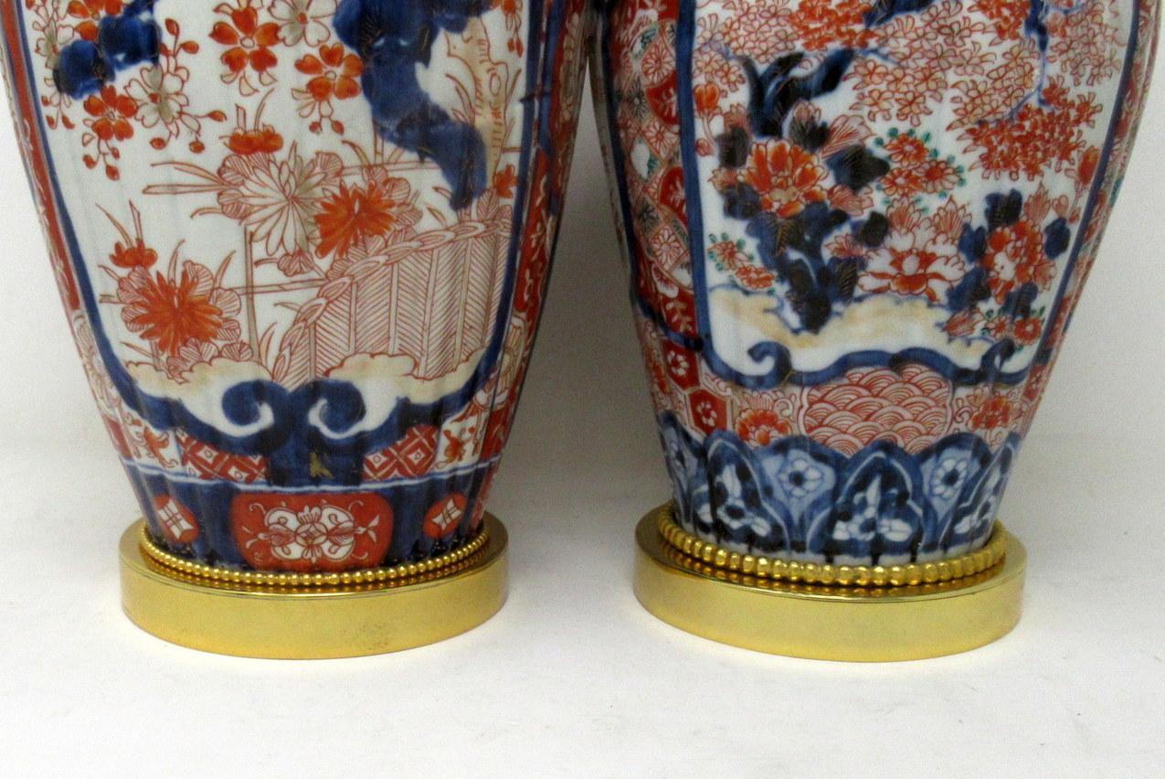 Pair of Antique Japanese Chinese Imari Porcelain Ormolu Table Lamp Blue Red Gilt 3