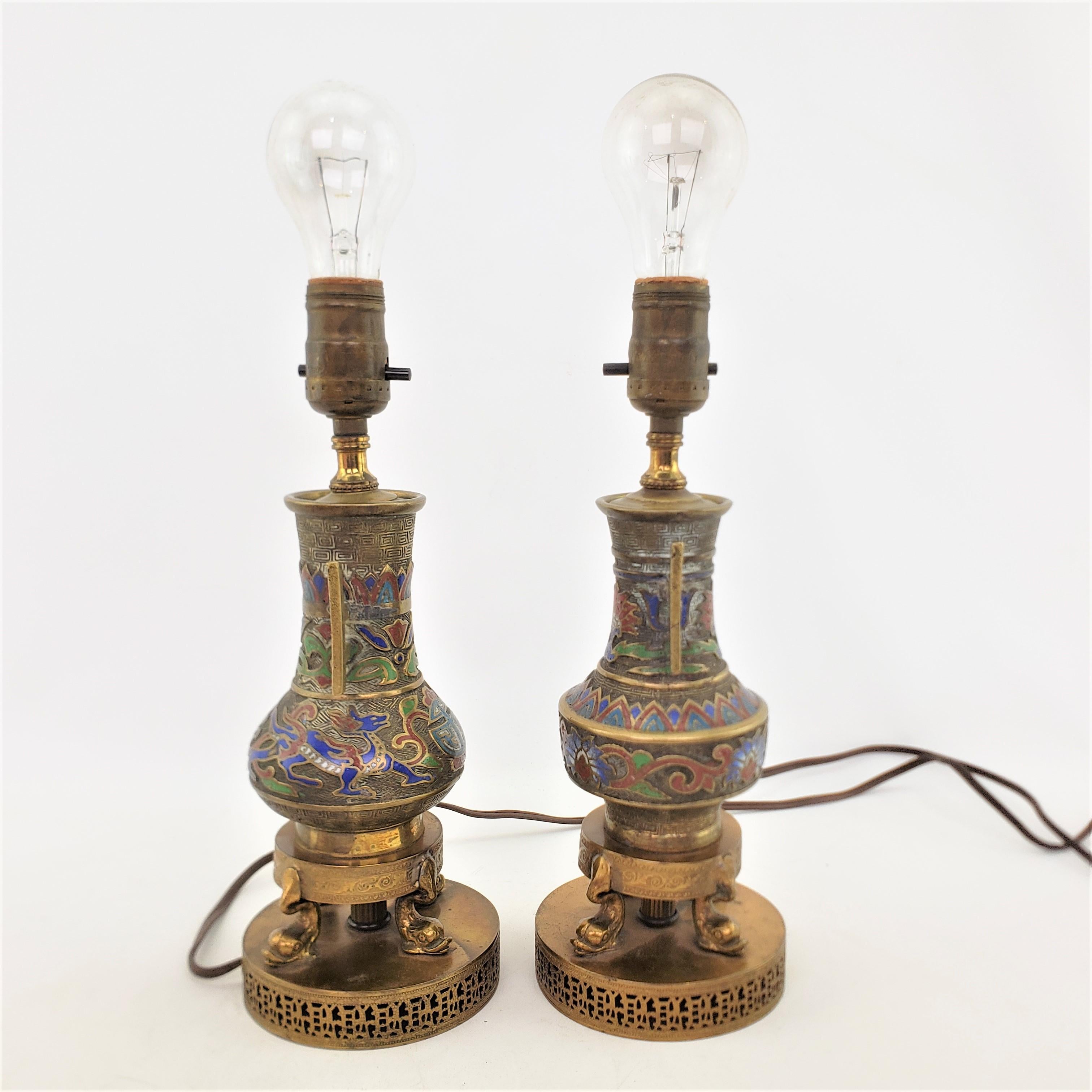Anglo-Japanese Pair of Antique Japanese Cloisonne Accent or Boudoir Table Lamps For Sale