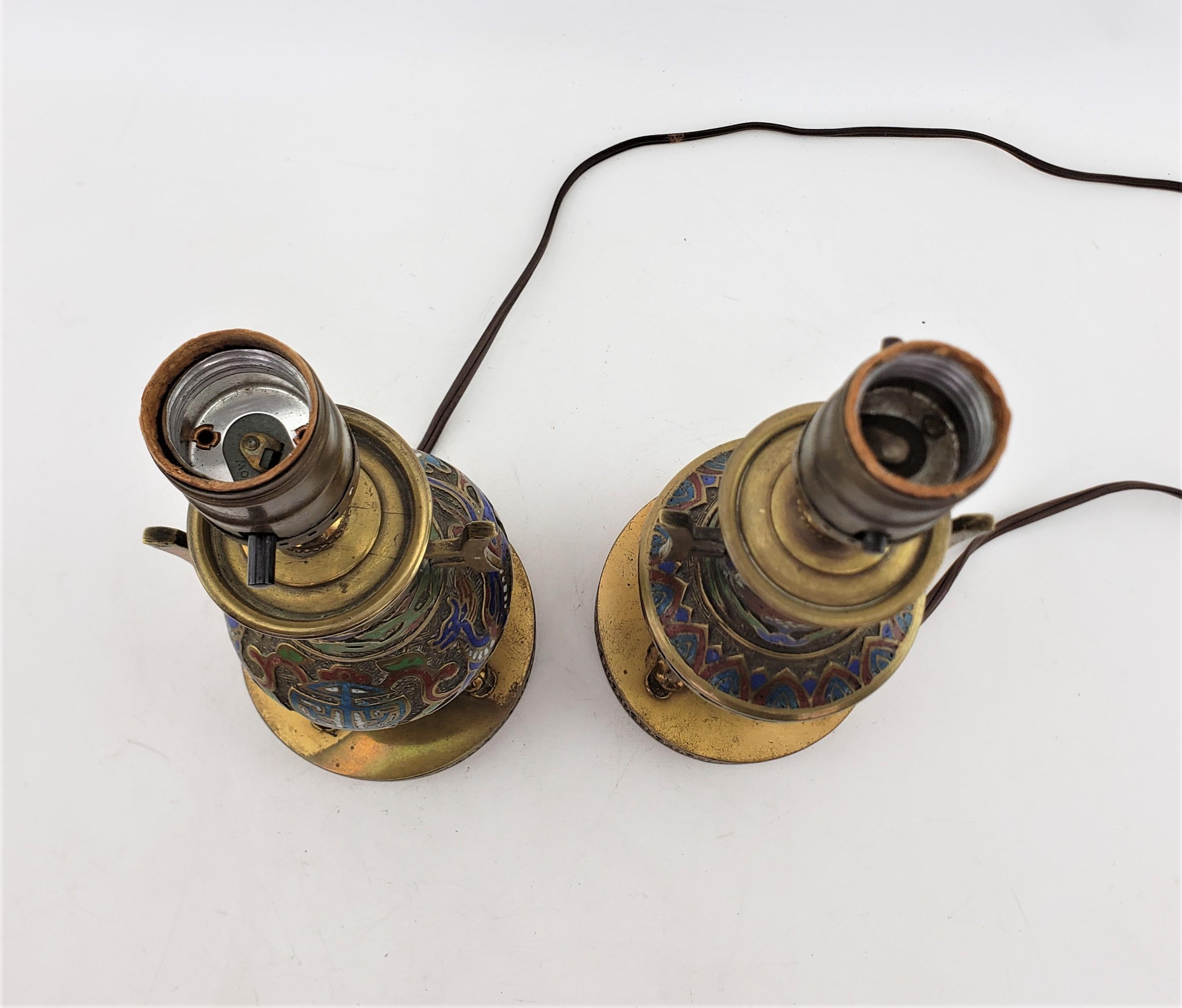 20th Century Pair of Antique Japanese Cloisonne Accent or Boudoir Table Lamps For Sale