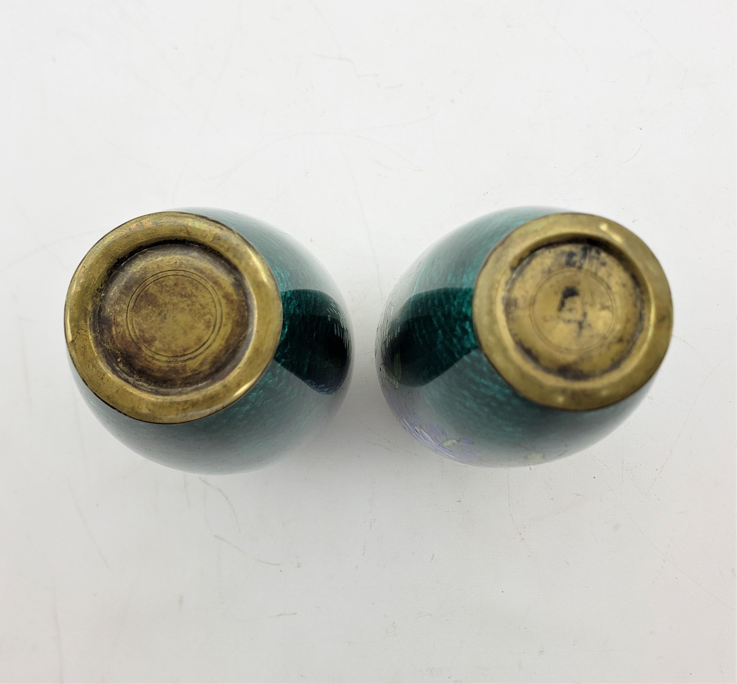 Pair of Antique Japanese Cloisonne Vases with Floral Decoration & Wooden Stands For Sale 1