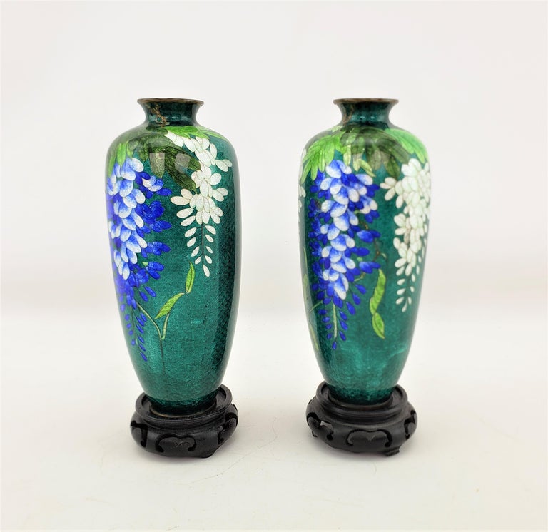 Pair of Antique Japanese Cloisonne Vases with Floral Decoration and ...