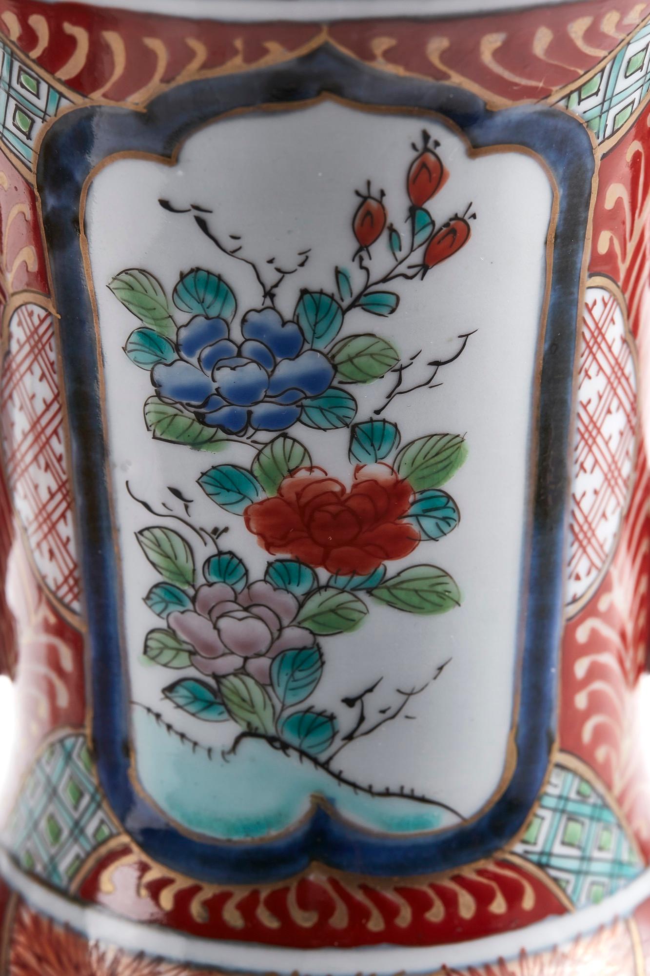 Hand-Painted Pair of Antique Japanese Hand Painted Imari Vases