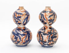 Pair of Antique Japanese Imari Porcelain Double Gourd Vases, 19th Century