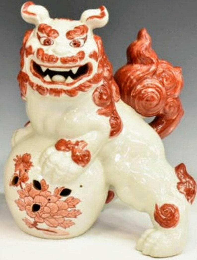 Glazed Pair of Antique Japanese Kutani Porcelain Foo Dogs