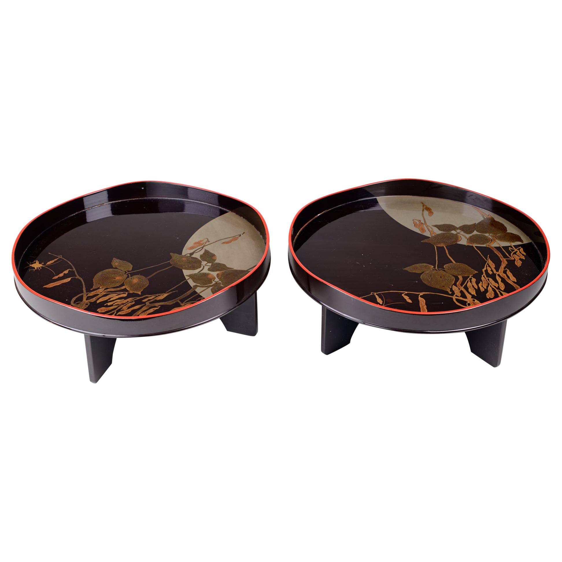Pair of Antique Japanese Lacquer Trays For Sale