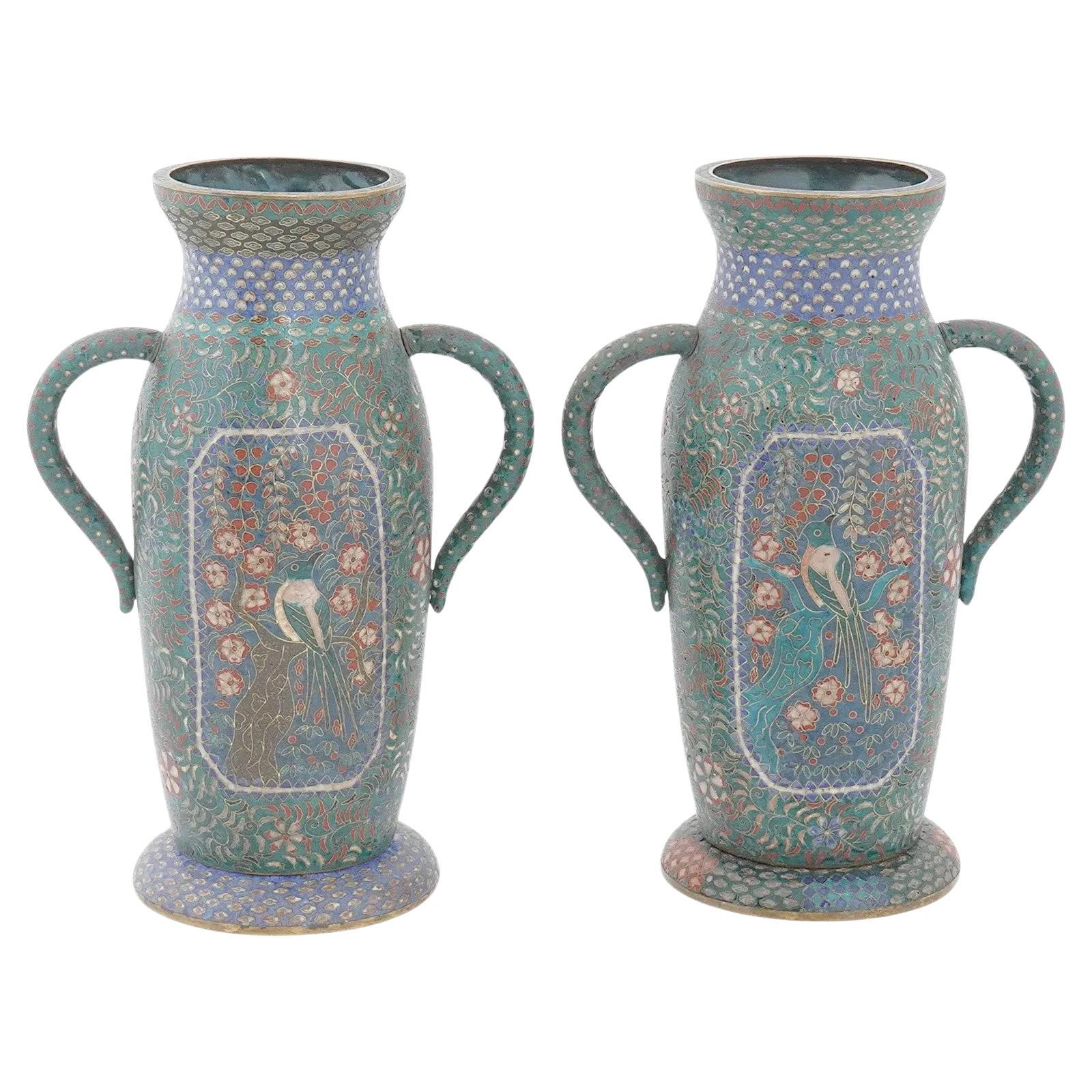 Pair of antique Japanese Meiji cloisonné enamel vases