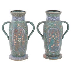 Pair of antique Japanese Meiji cloisonné enamel vases