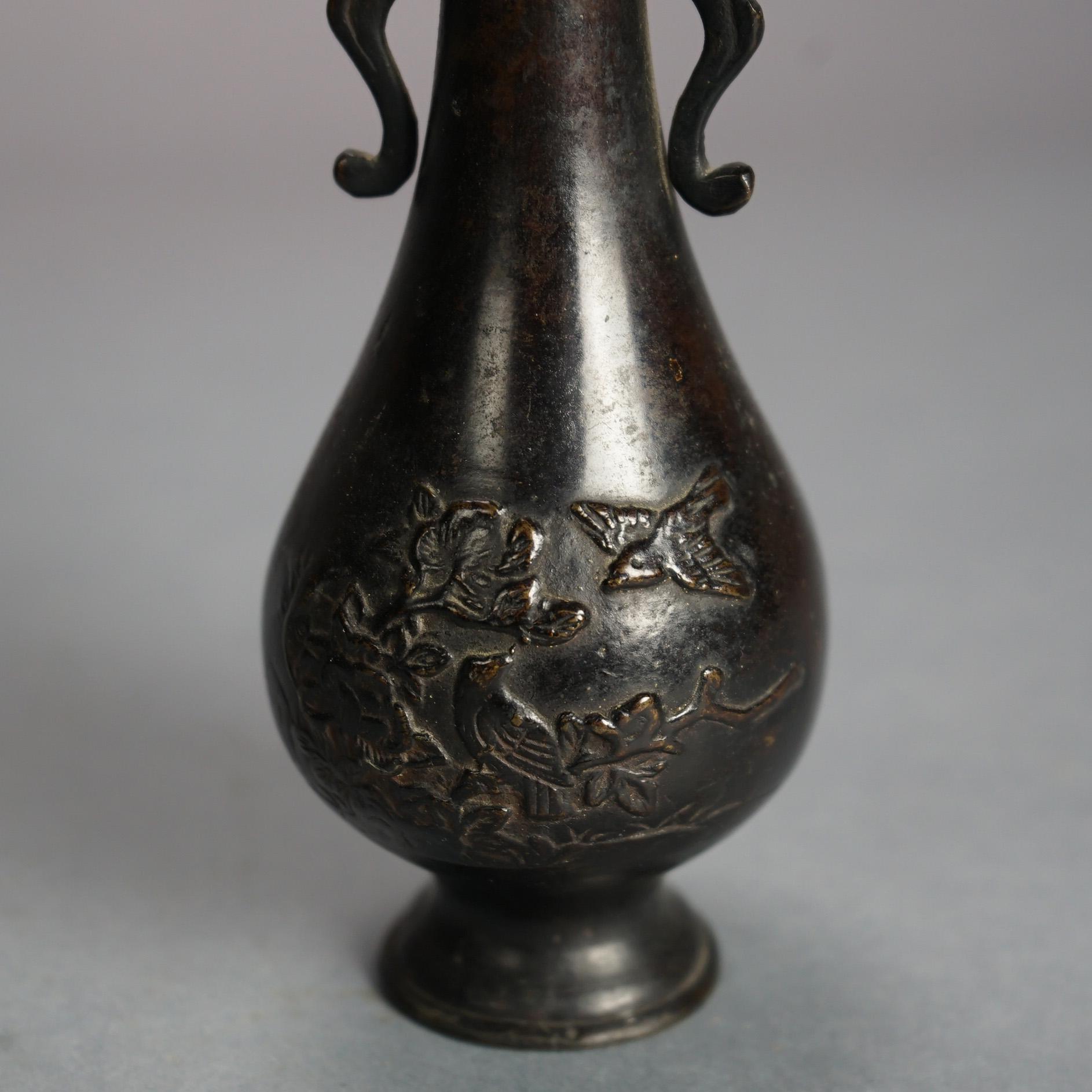 Pair of Antique Japanese Meiji Double Handled Cast Bronze Vases C1920 For Sale 1