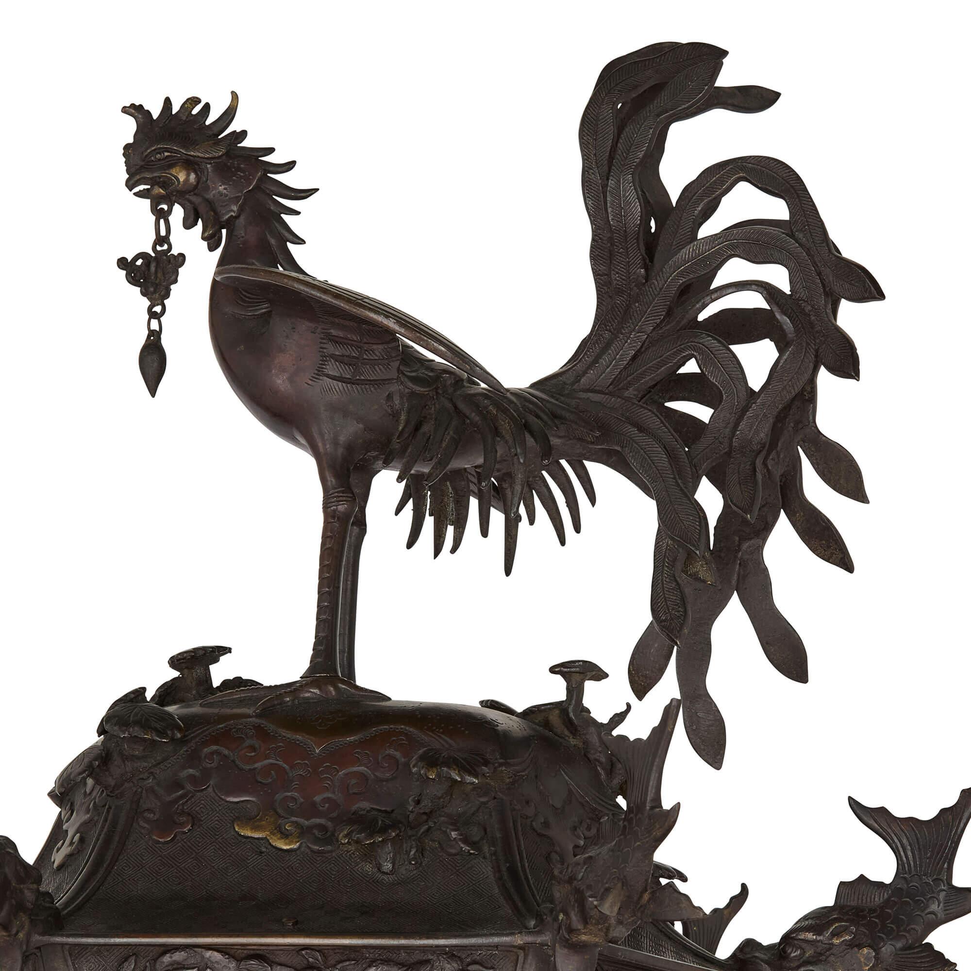 19th Century Pair of Antique Japanese Meiji Era Bronze Elephant and Pagoda Incense Burners For Sale