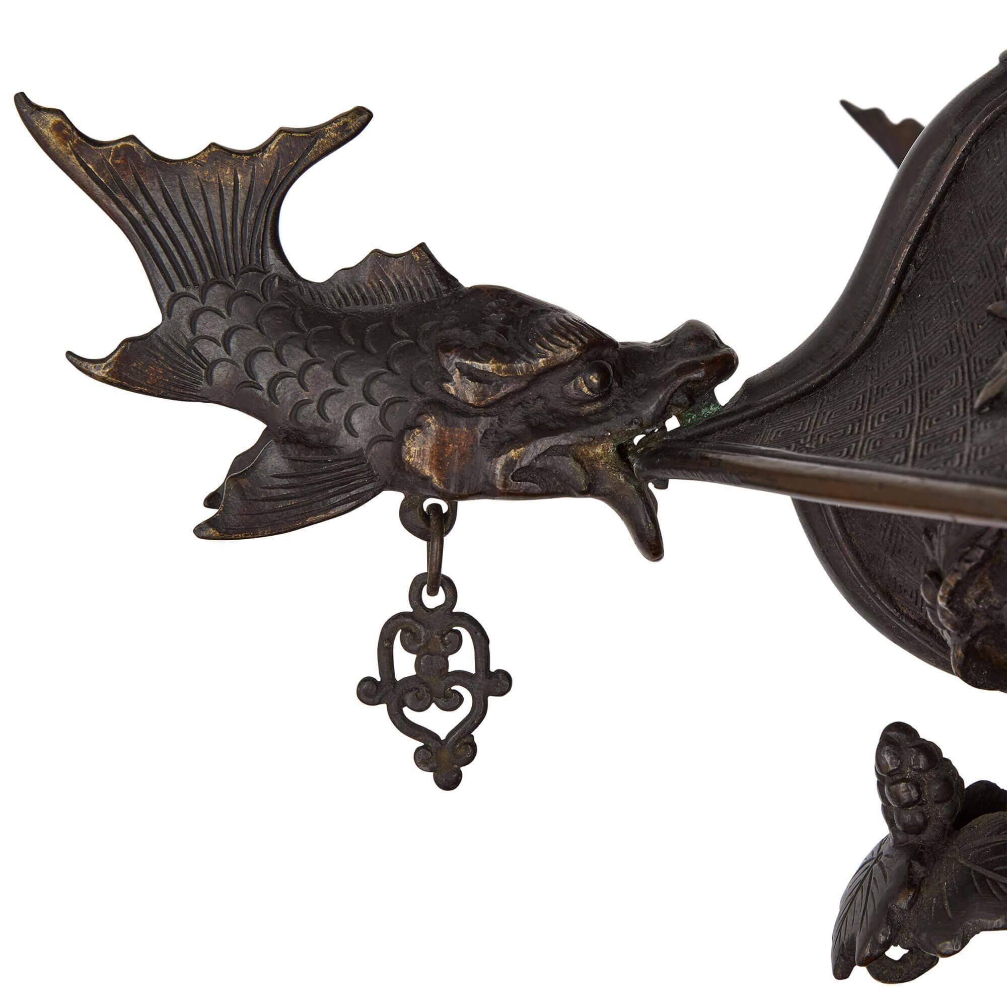 Pair of Antique Japanese Meiji Era Bronze Elephant and Pagoda Incense Burners For Sale 2
