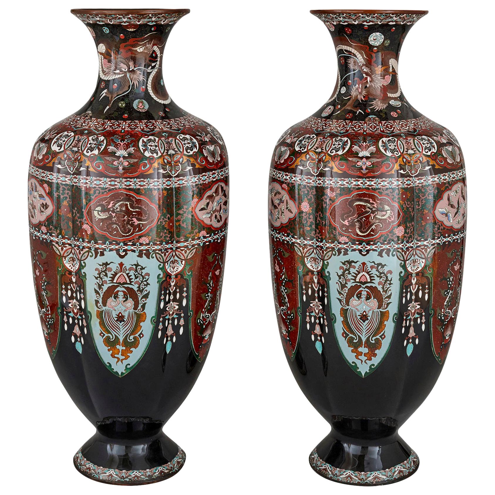 Pair of Antique Japanese Meiji Period Goldstone and Enamel Vases