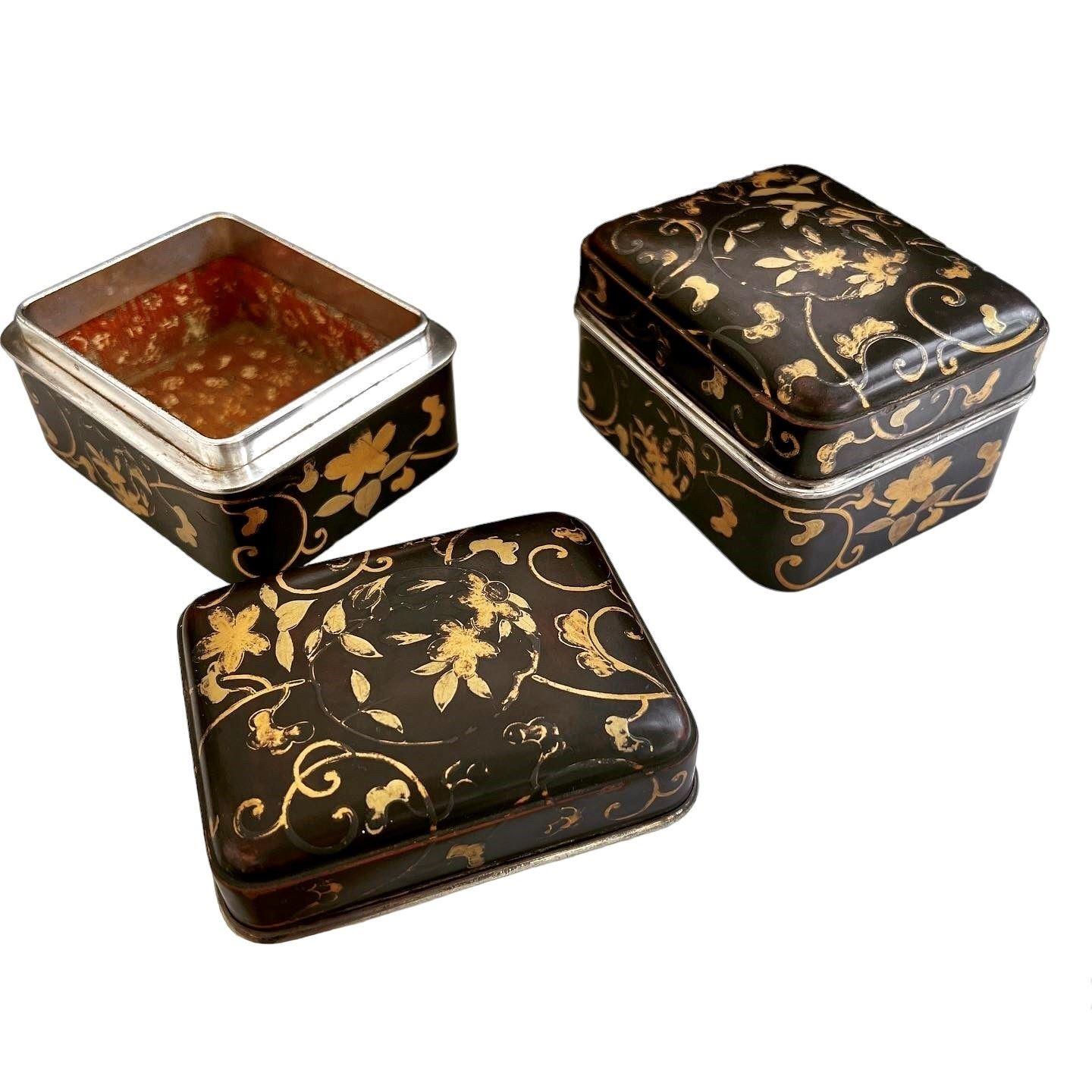 Metal Pair Of Antique Japanese Meiji Period Kobako Boxes