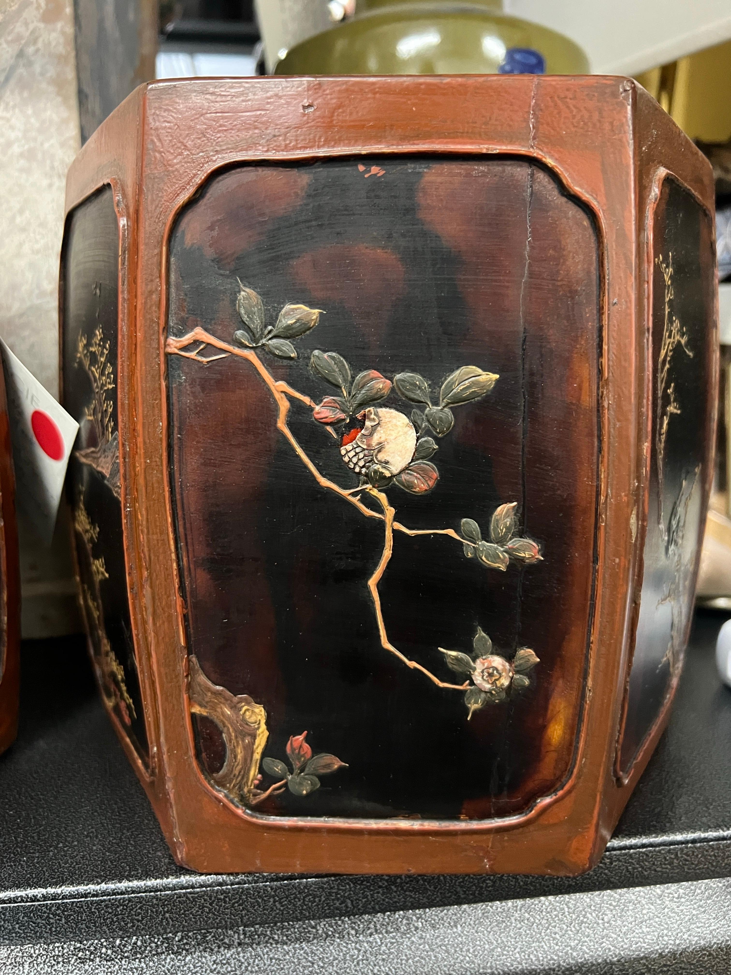 Pair of antique Japanese Meiji Period Lacquer Hibachi with Intricate Inlay For Sale 8