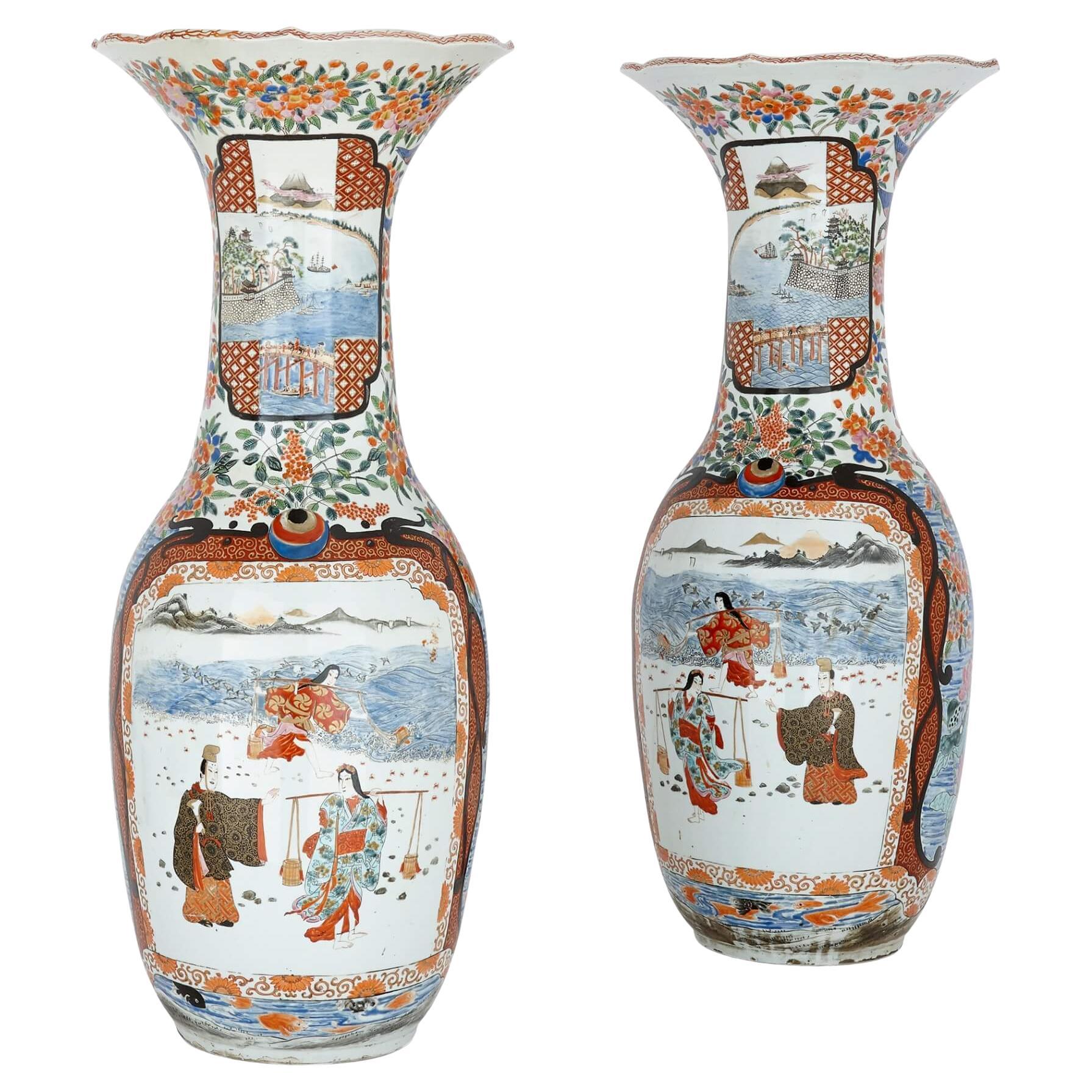 Pair of antique Japanese porcelain vases For Sale