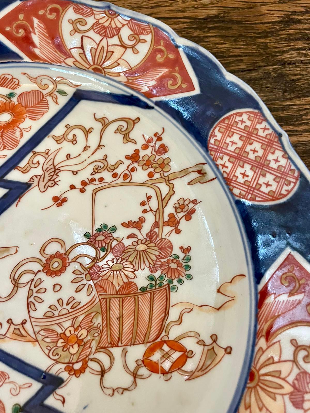 Ceramic Pair of Antique Japanese Quality Hand Painted Imari Plates  For Sale