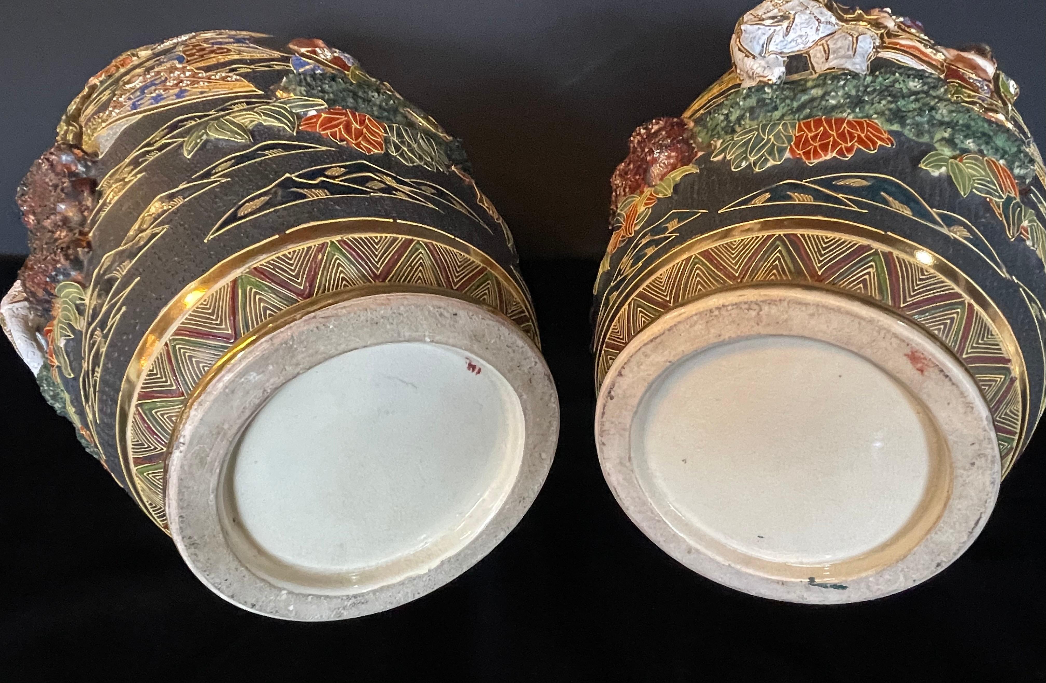 Pair of Antique Japanese Satsuma Vases Figural Scenes For Sale 4