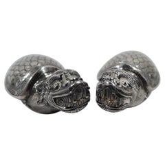 Pair of Antique Japanese Silver Figural Turtle Salt & Pepper Shakers