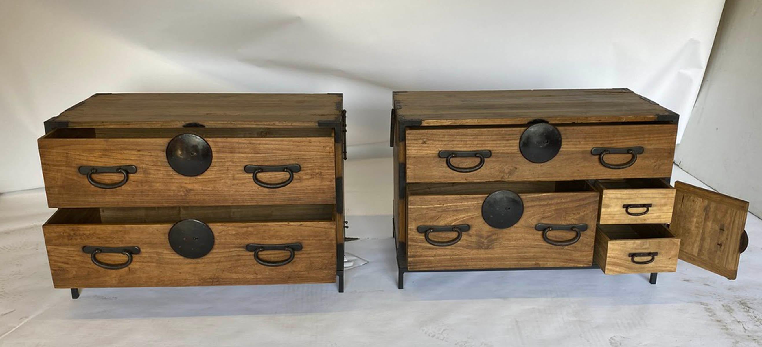 Pair of Antique Japanese Tansus with Custom Bases In Good Condition In Los Angeles, CA