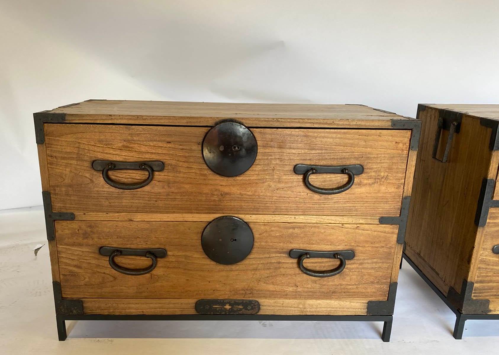 19th Century Pair of Antique Japanese Tansus with Custom Bases
