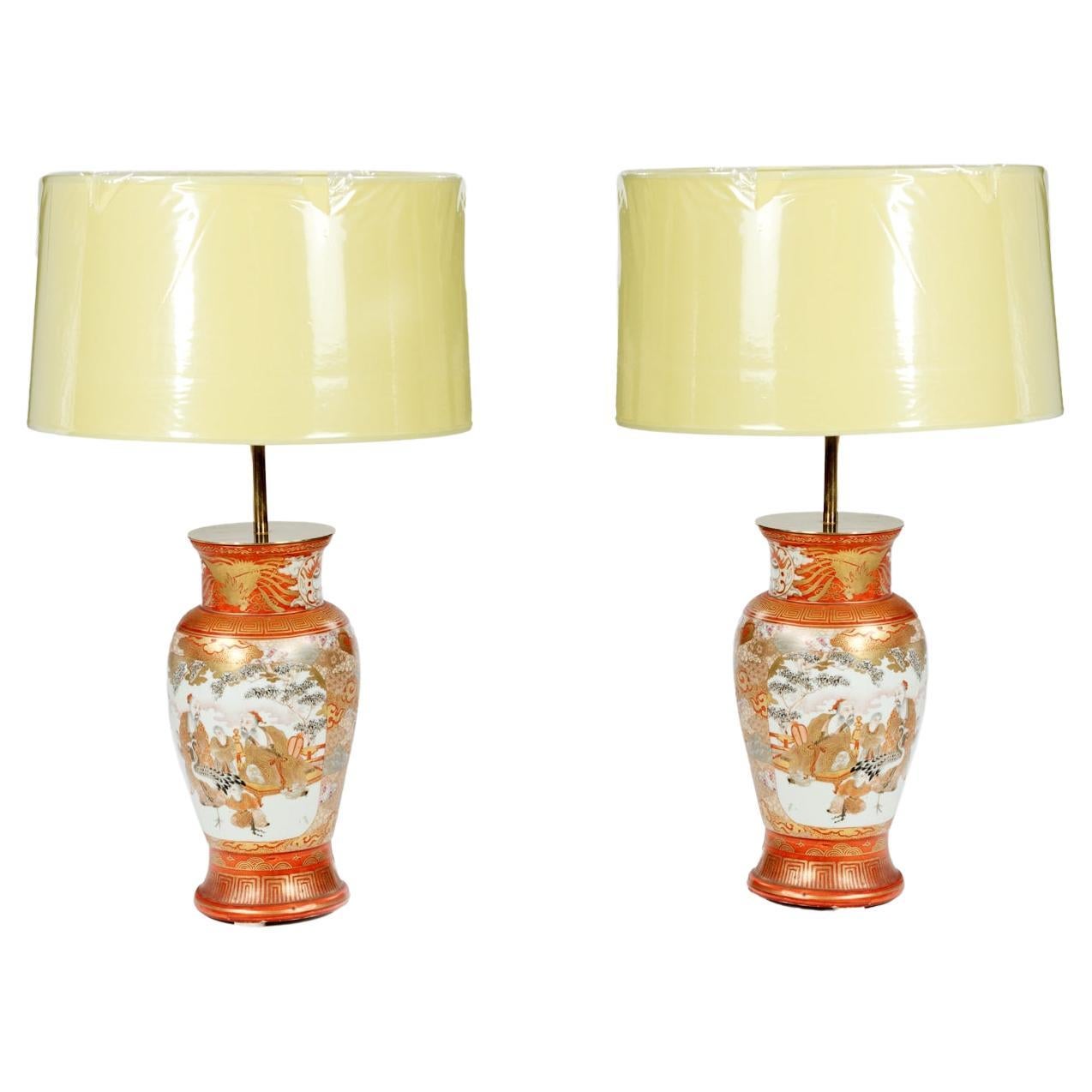 Pair of Antique Japanese Vases Converted into Table Lamps For Sale