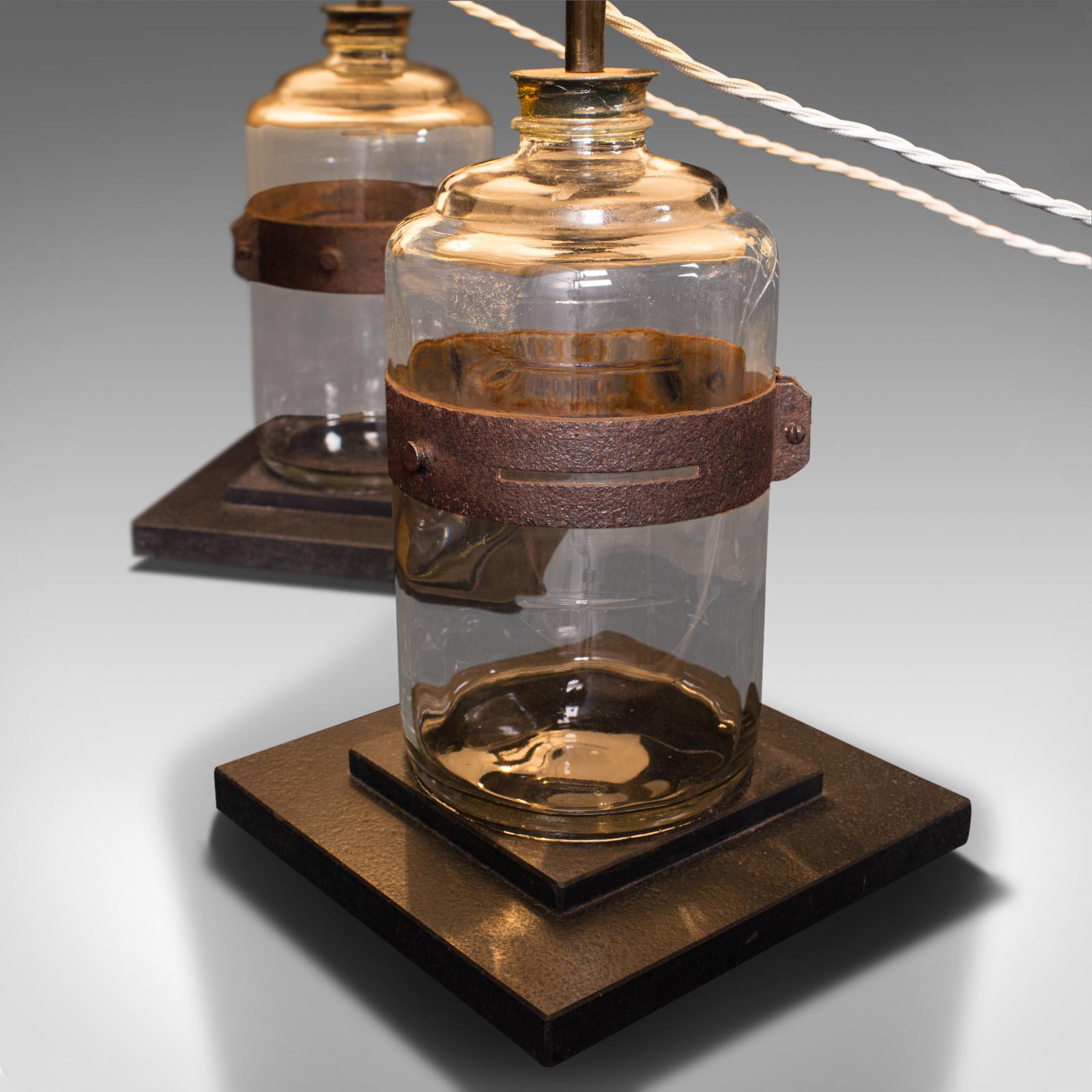 Verre Paire de lampes anciennes en forme de jarre, anglaises, verre, ardoise, éclairage d'appoint, victorienne, vers 1900 en vente