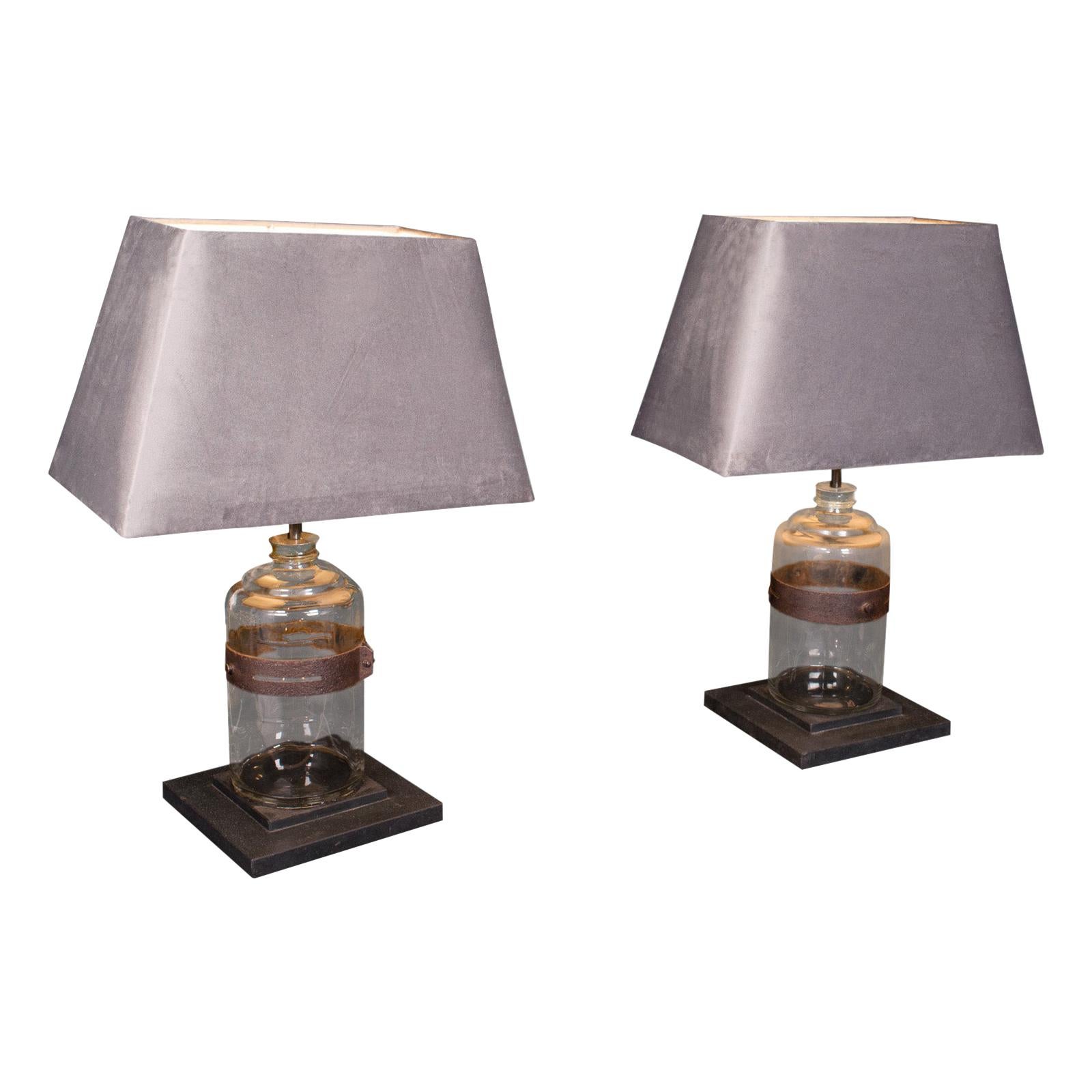 Pareja de, Lámparas de Tarro Antiguas, Inglesas, Vidrio, Pizarra, Luz Lateral, Victorianas, C.1900 en venta