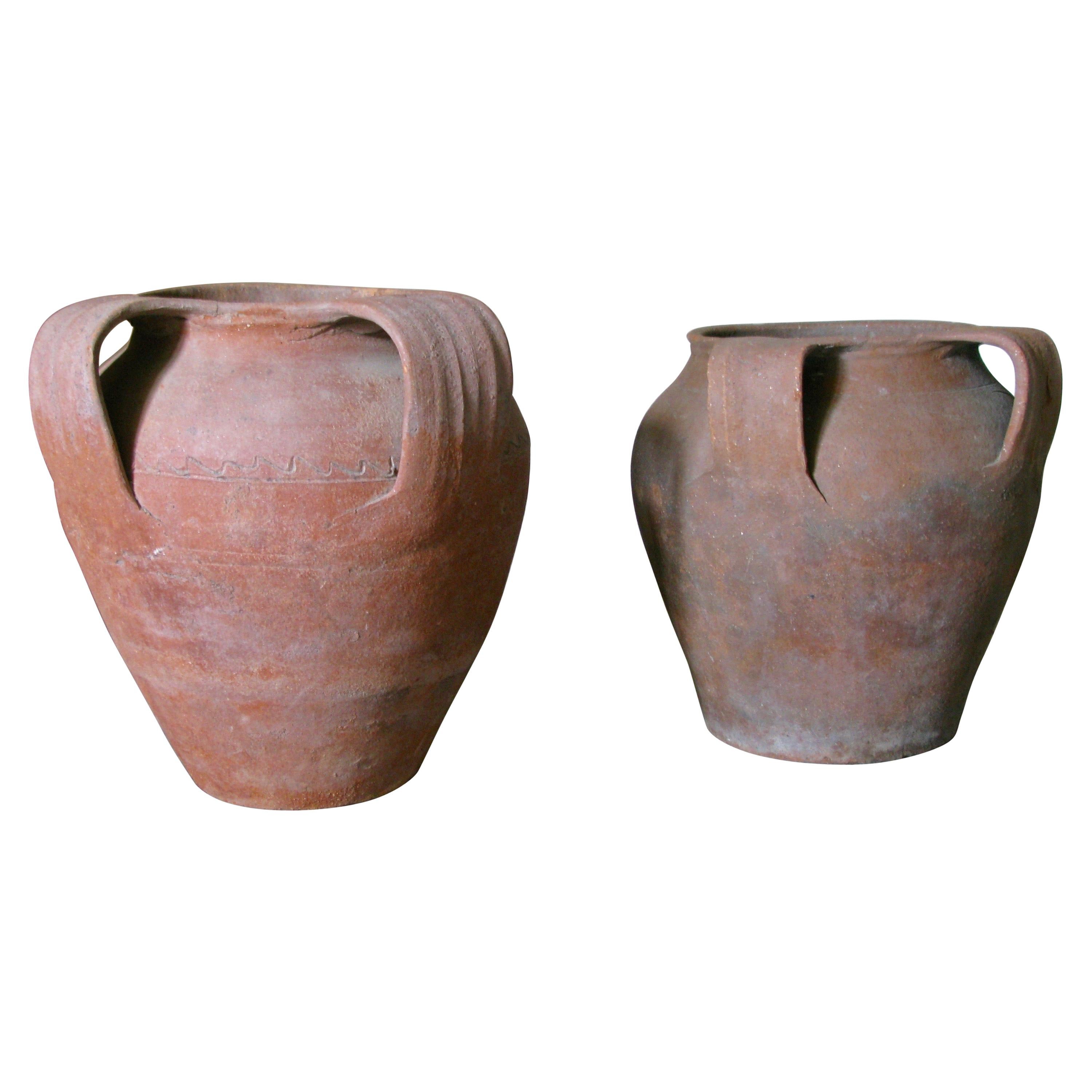 Pair of Antique Jars, Pots, Vase, 19th Century, Spain, Terracotta Spanish Jars For Sale
