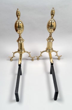 Pair of Antique John Bailey Federal Brass Andirons