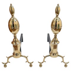 Pair of Antique John Bailey Federal Brass Andirons