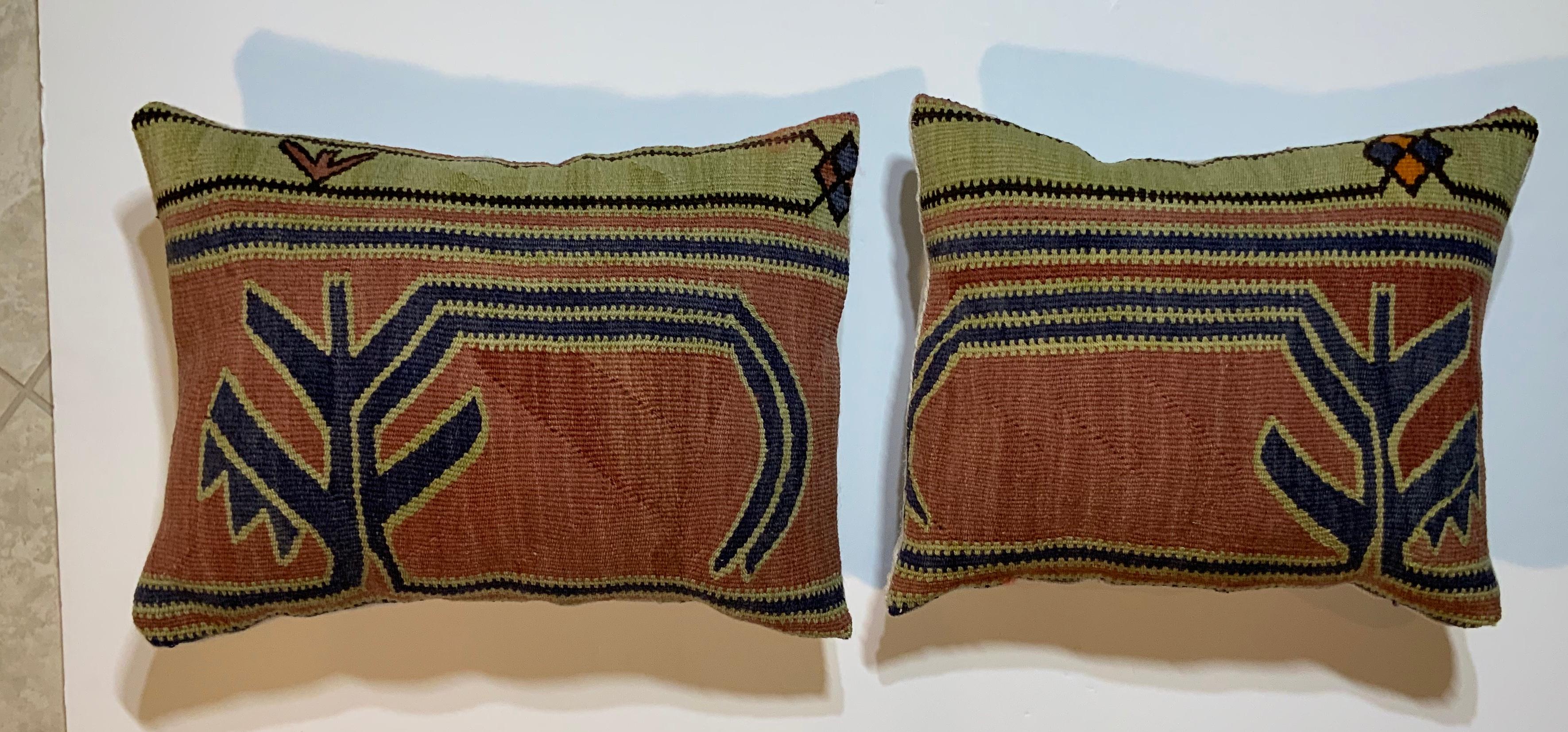 Pair of Antique Kazak Rug Pillows In Good Condition In Delray Beach, FL