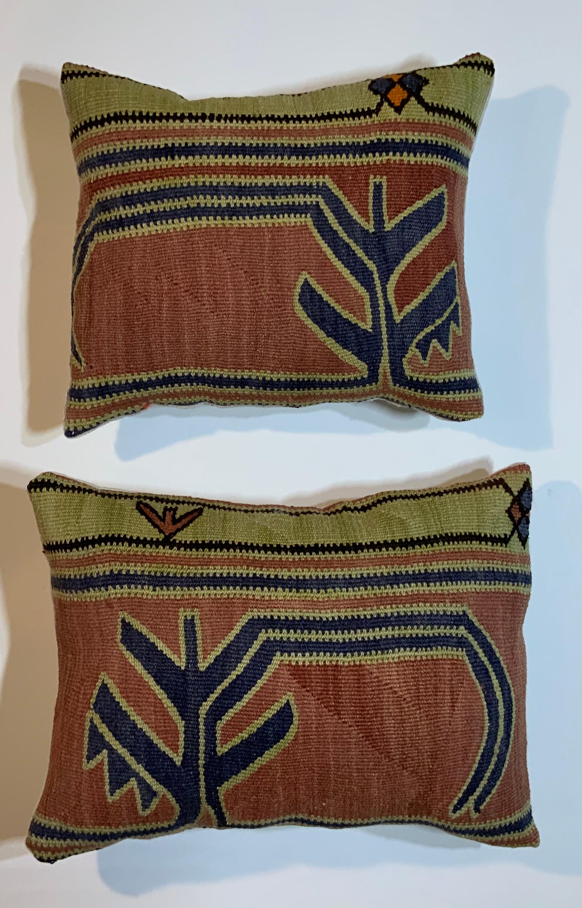 Pair of Antique Kazak Rug Pillows 1