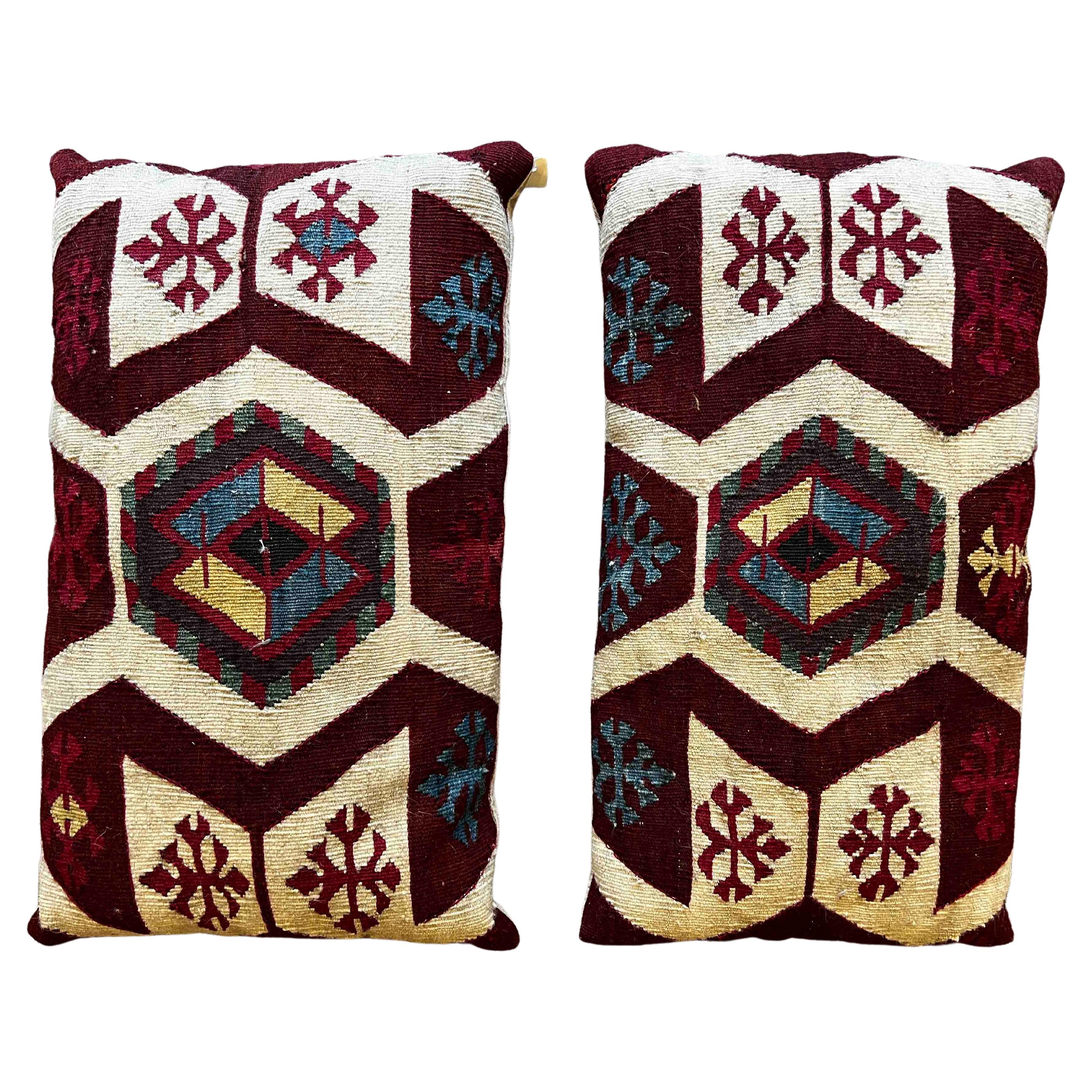 Pair of Antique Kilim Cushions Handmade Around 1940 - N° 305 For Sale