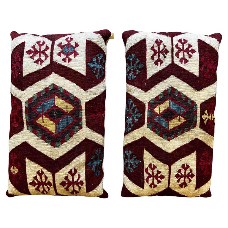 Pair of Antique Kilim Cushions Handmade Around 1940 N° 305 For Sale at 1stDibs